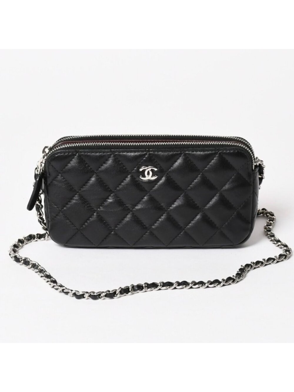 Chanel Chain Wallet on CC Logo Lambskin Black Silver Shoulder Bag